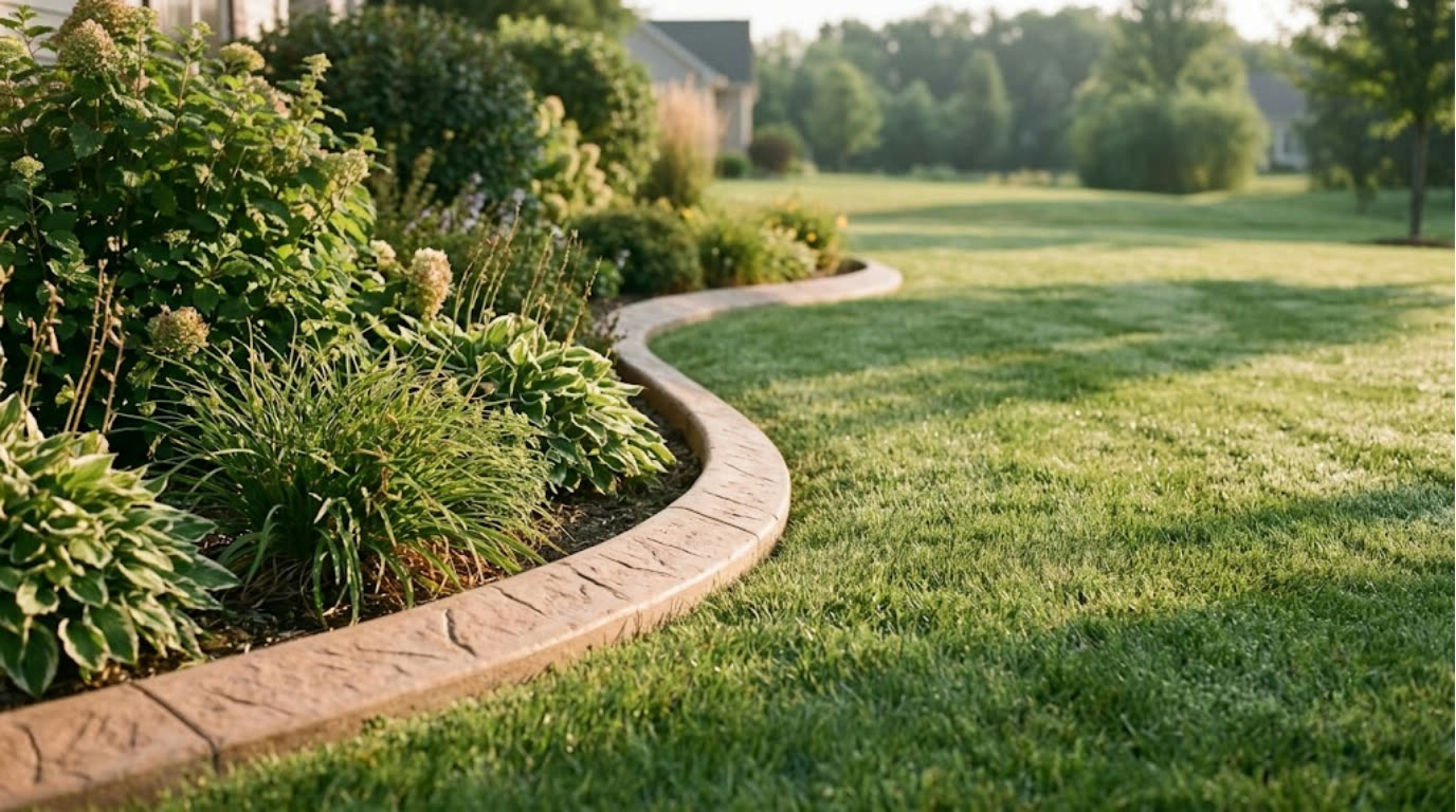 Stamped curb glowing in golden evening light